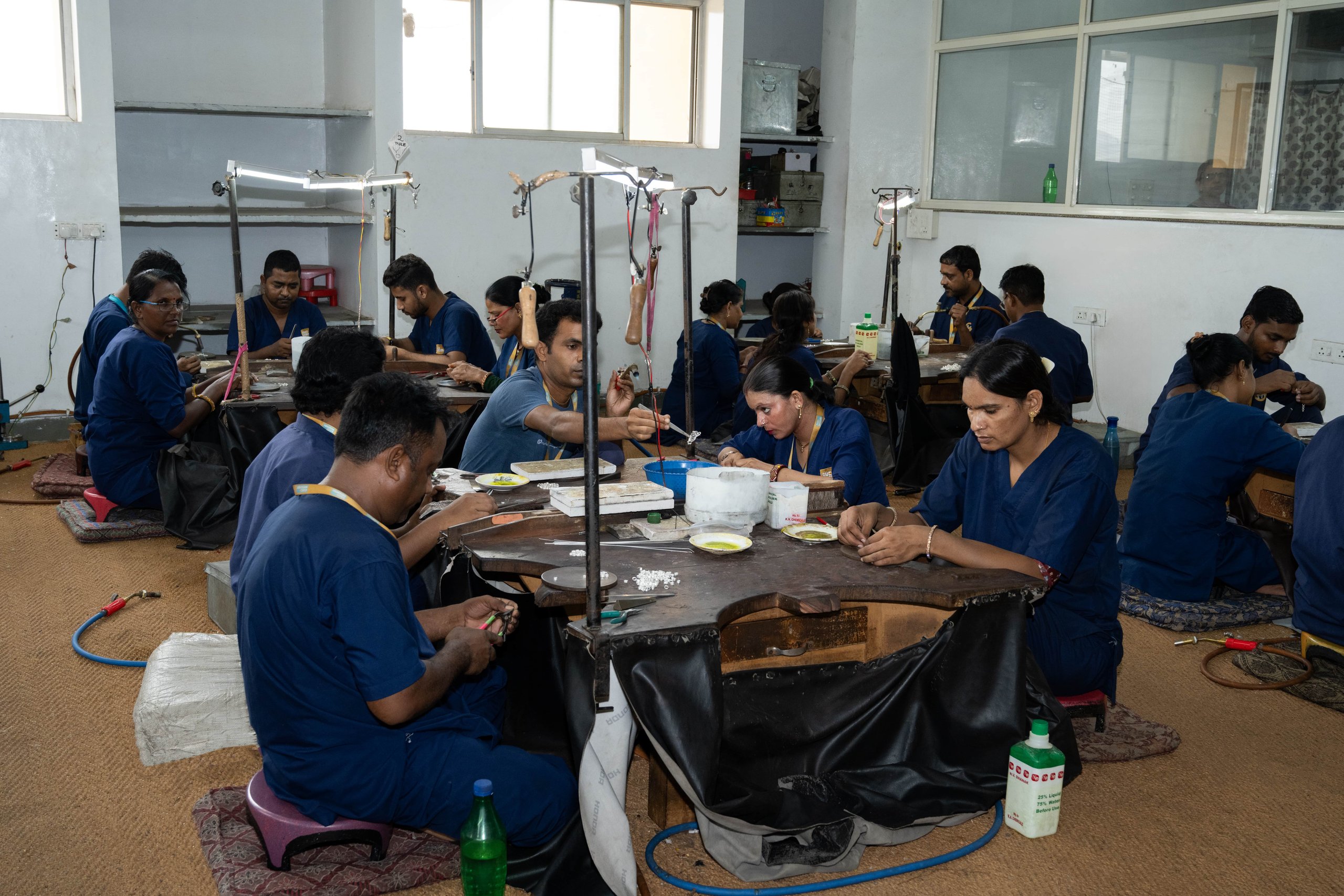 Artisans fabricating and assembling sterling silver at the Ghat department