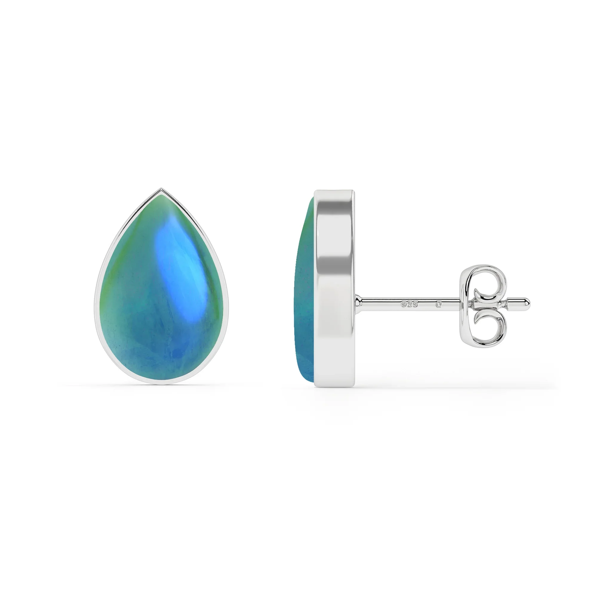 Rainbow moonstone heart stud earrings