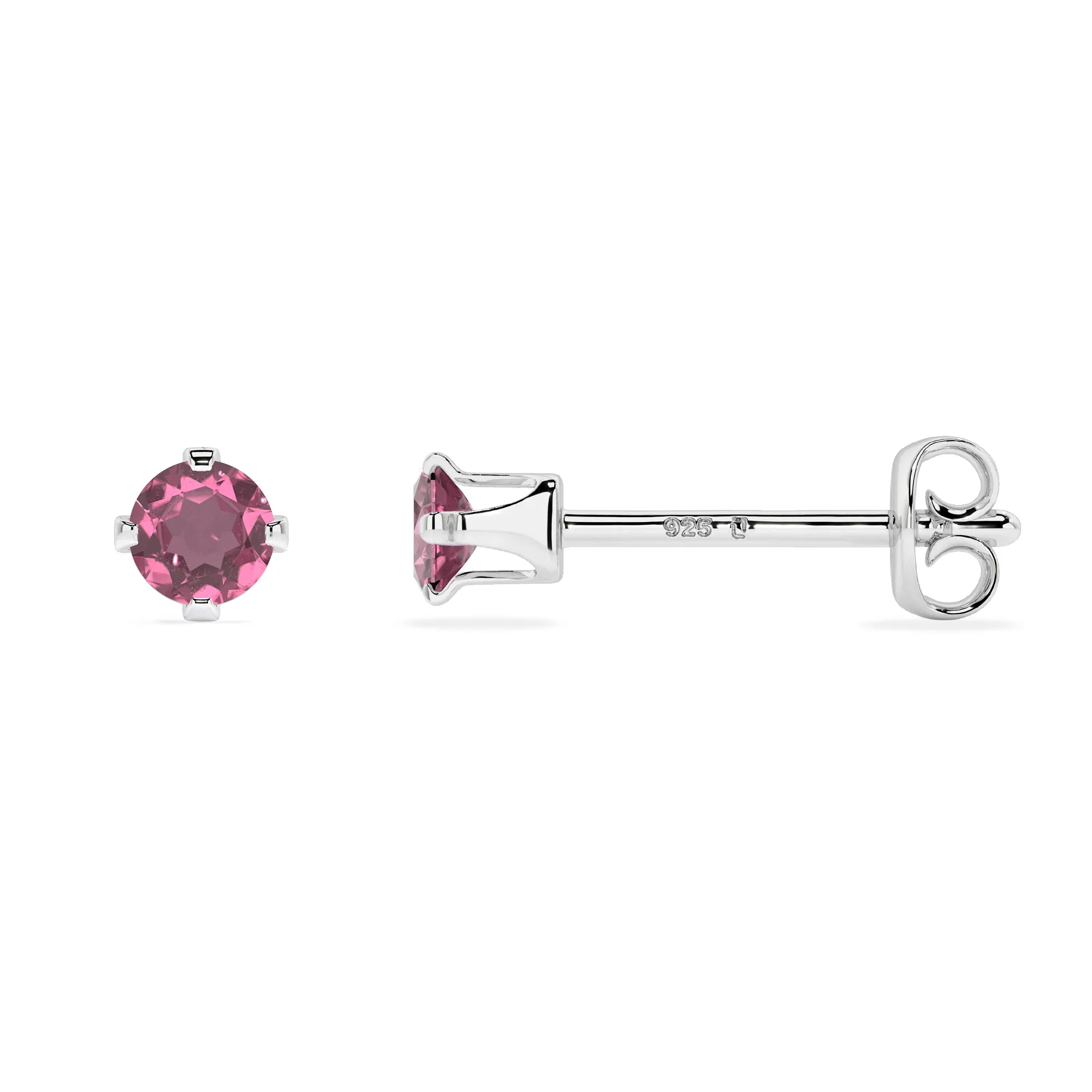 Pink tourmaline round stud earrings