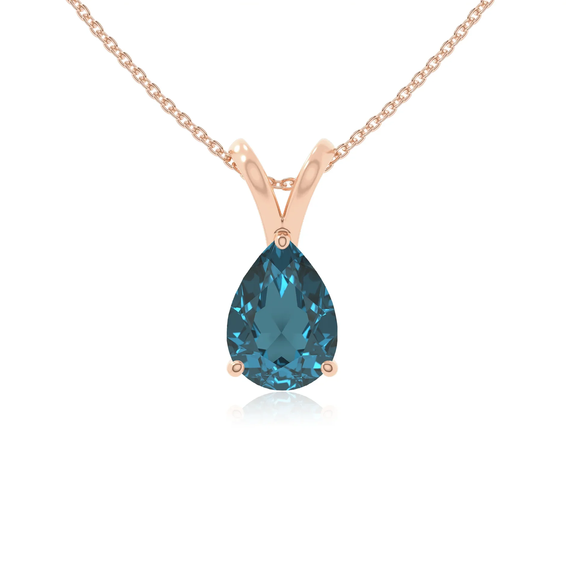 London blue topaz v-bale solitaire necklace