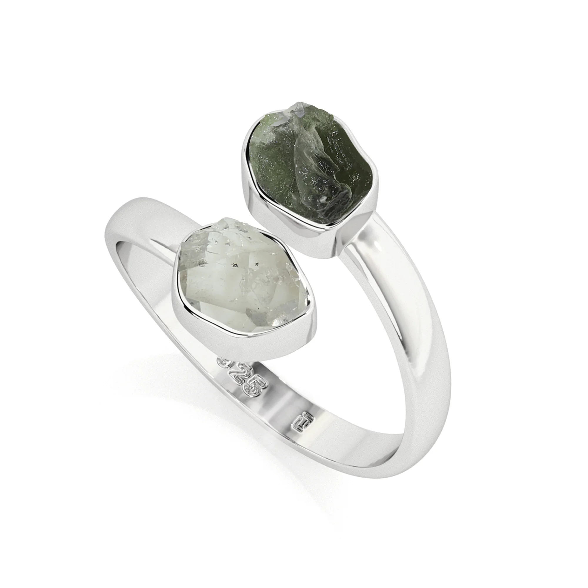 Rough shape two-stone twister ring