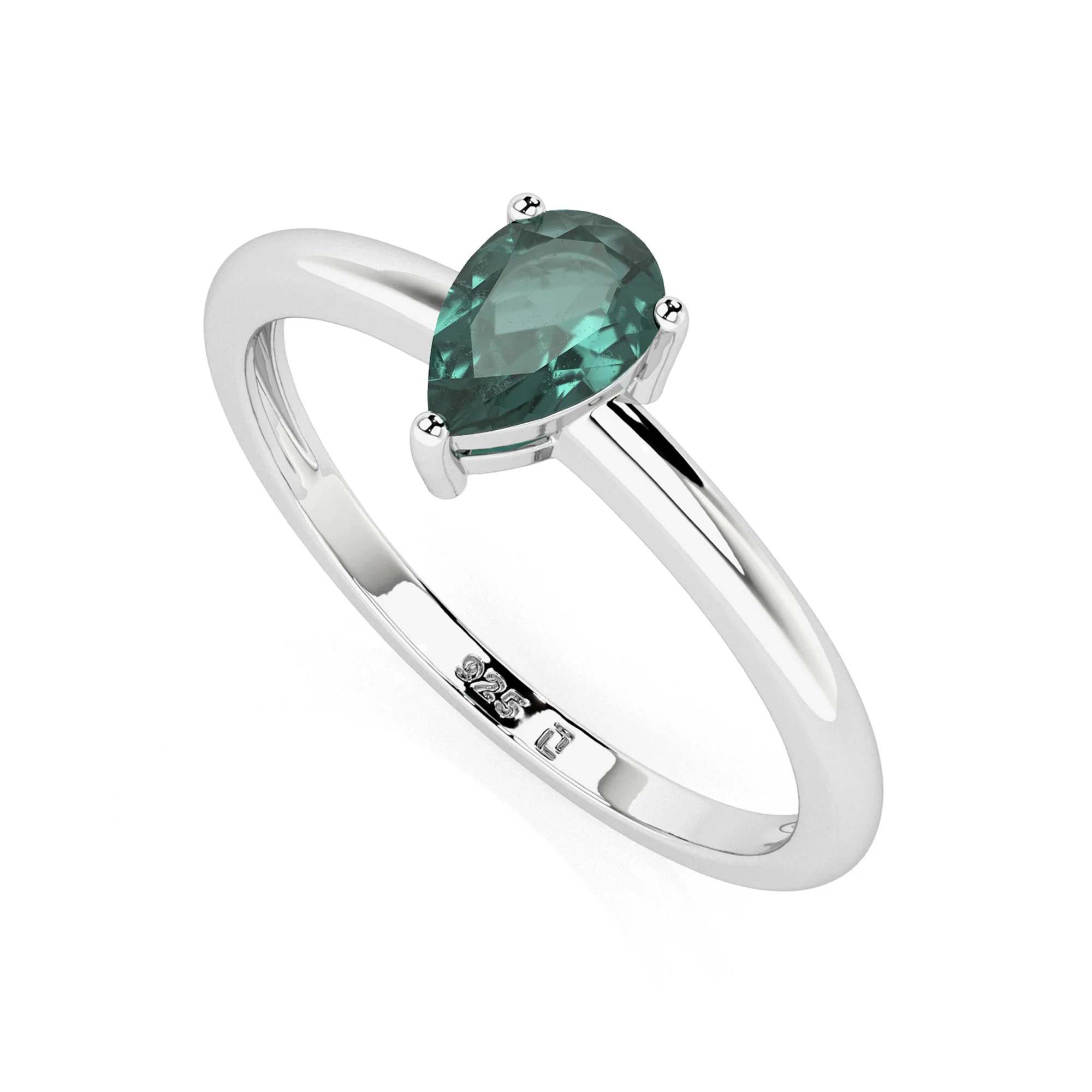Pear shape green stone solitaire ring