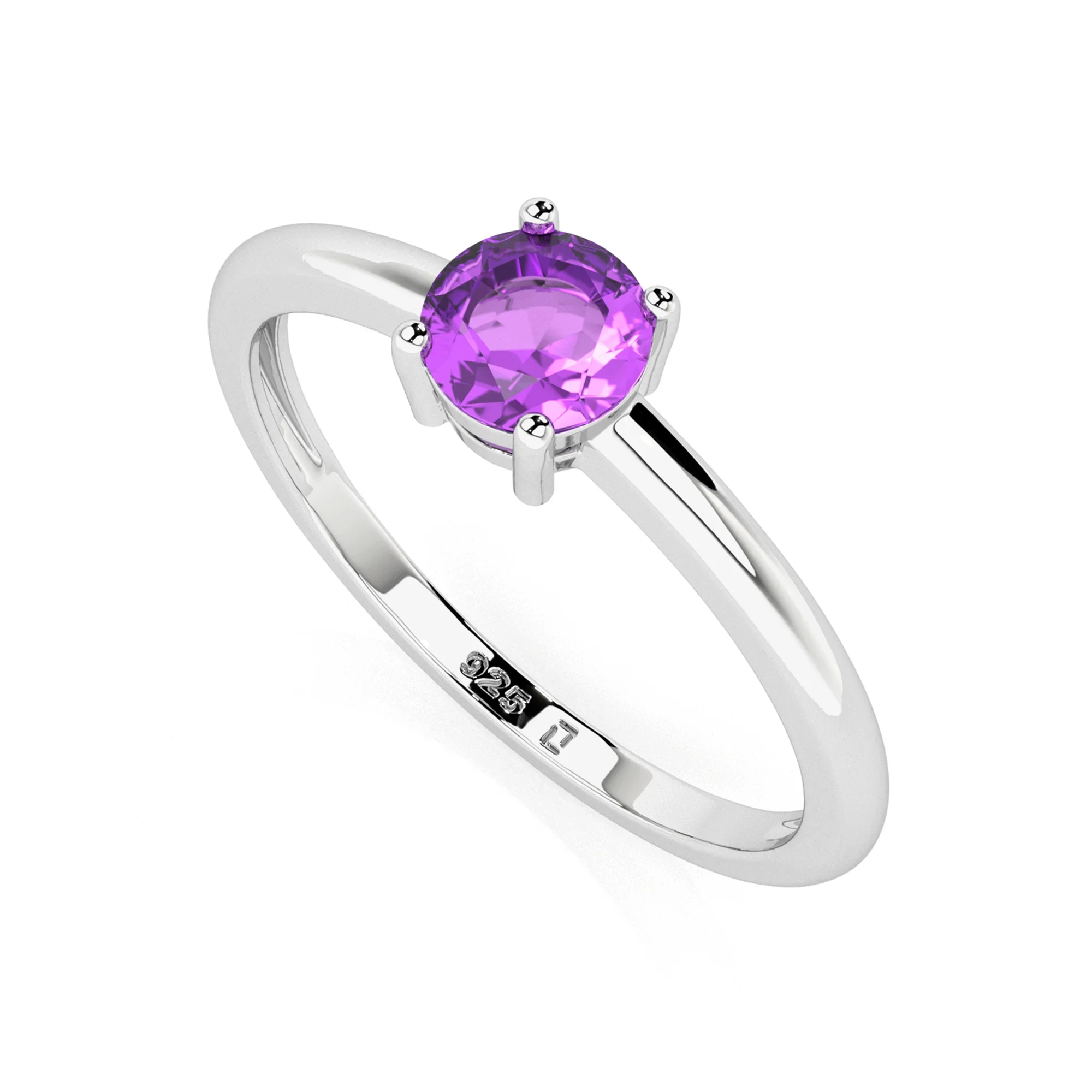 Amethyst round shape solitaire ring